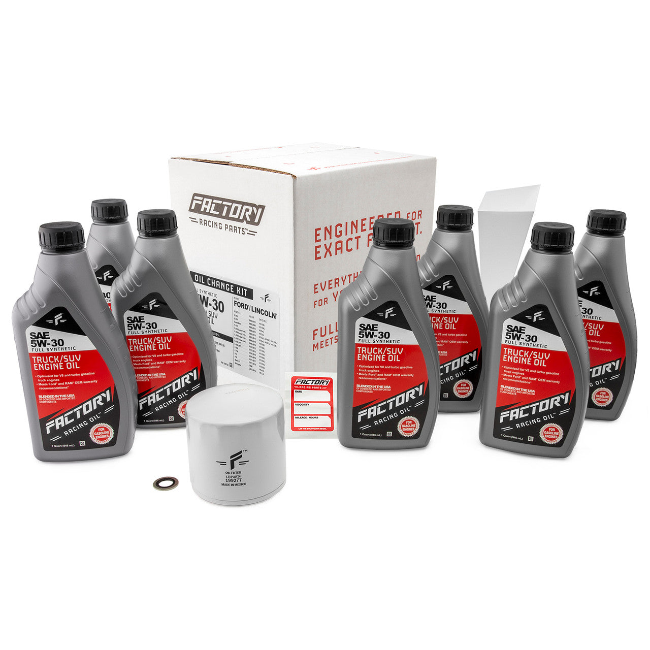 Factory Racing Parts SAE 5W-30 Full Synthetic 7 Quart Oil Change Kit for Ford-0