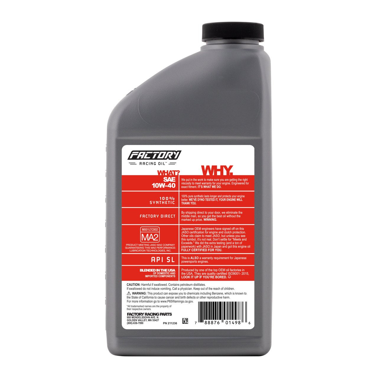 Factory Racing Parts SAE 10W-40 Full Synthetic 1.5 Quart Oil Change Kit fits Suzuki DR-Z110-2